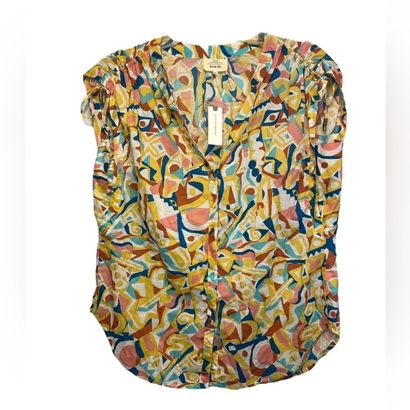 Anthropologie Danielle Kroll Brooklynite Abstract Geometric Oversized Top - Picture 3 of 11